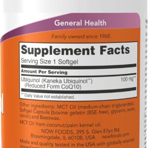 NOW Foods Ubiquinol 100 mg High Bioavailability Koenzim CoQ10 60 Softgels