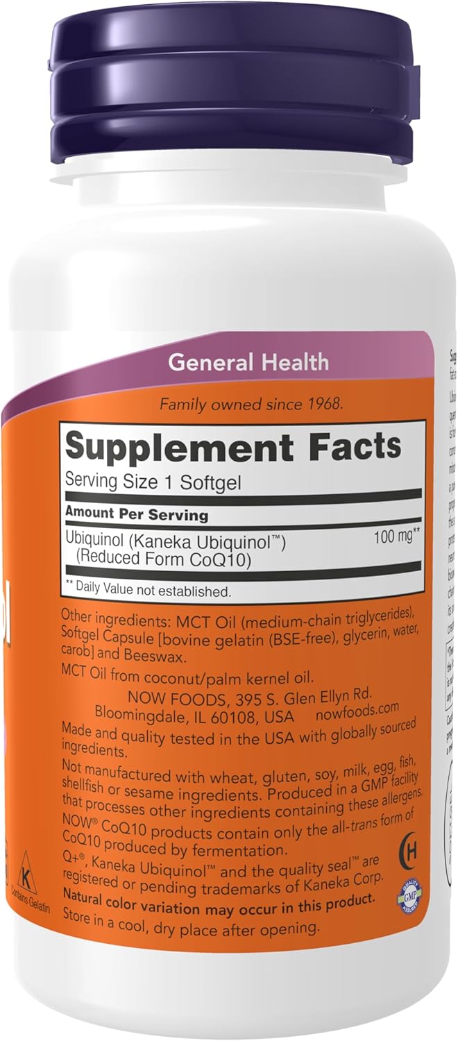 NOW Foods Ubiquinol 100 mg High Bioavailability Koenzim CoQ10 60 Softgels - Görsel 2