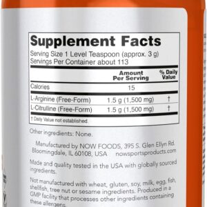 NOW Foods Sports Arginine & Citrulline Amino Acids Powder 340 g