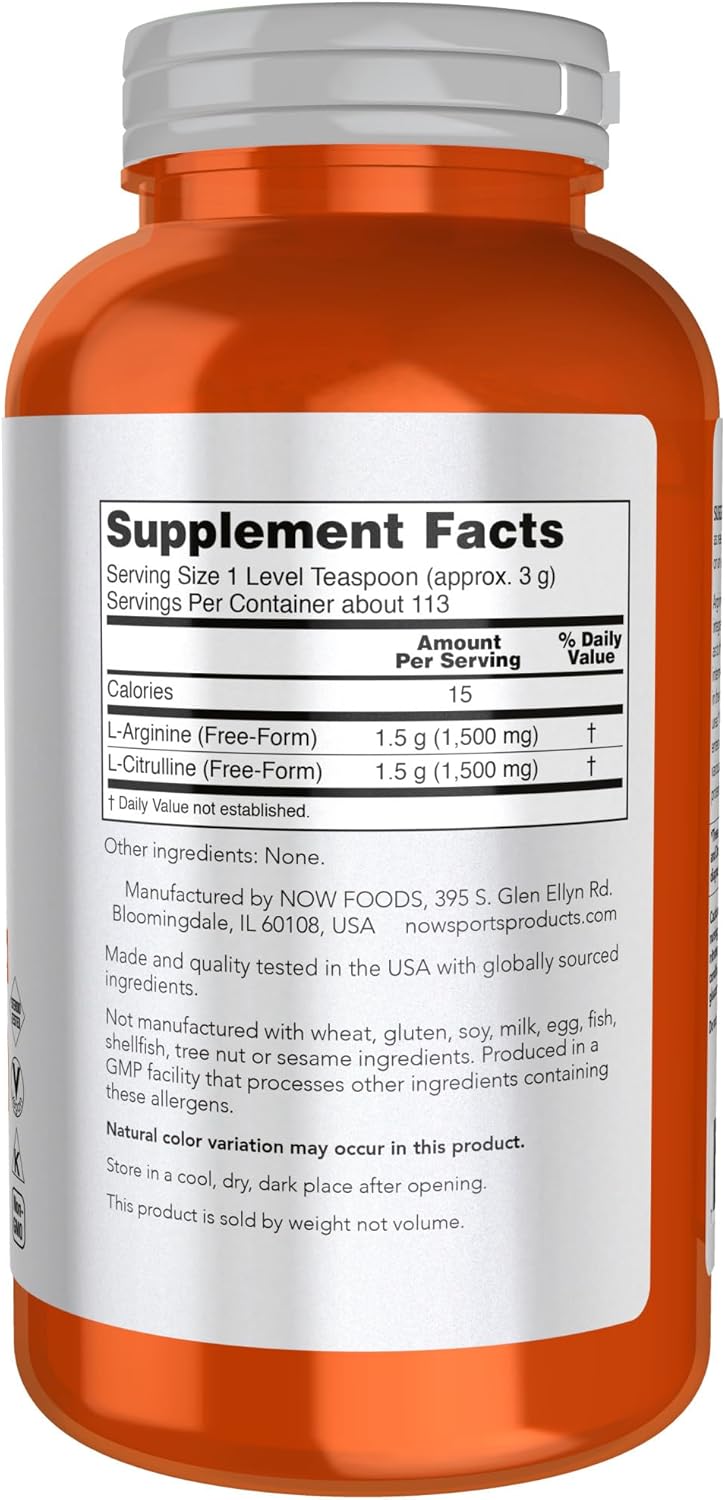 NOW Foods Sports Arginine & Citrulline Amino Acids Powder 340 g - Görsel 2