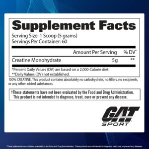 Gat CREATİNE MONOHYDRATE 300 Gram -USA ABD / 60 SERVİS - Görsel 4