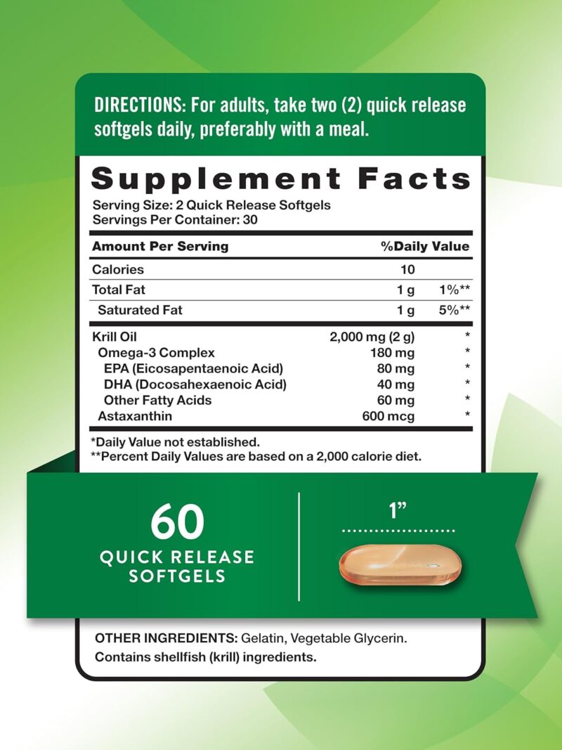 Nature's Truth, Antarctic Krill Oil Omega Astaxanthin 2,000 mg, 60 Quick Softgels - Görsel 4