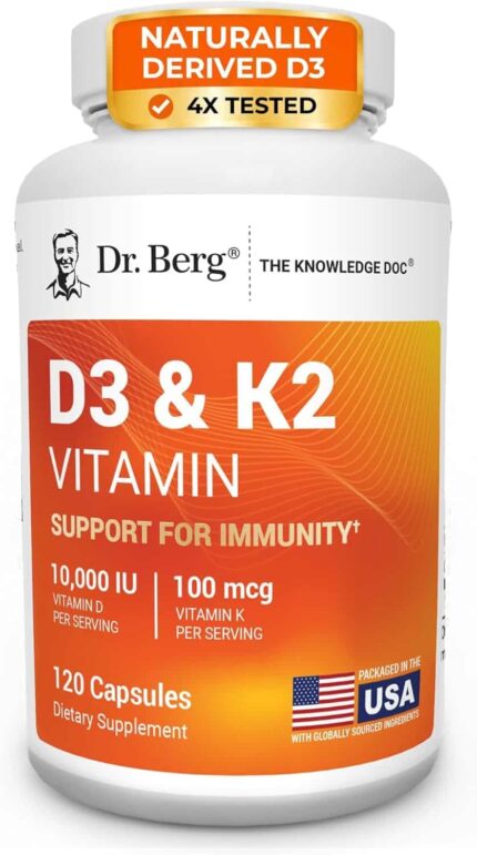 Dr. Berg Maximum Strength 7-in-1 Vitamin D3 K2 Zinc 10,000 IU 120 Caps