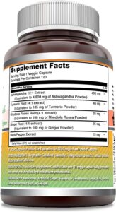 Amazing Formulas Ashwagandha Turmeric, Ginger, Rhodioa, & Black Pepper 5200 Mg Per Serving 120 Veggie Caps - Görsel 2