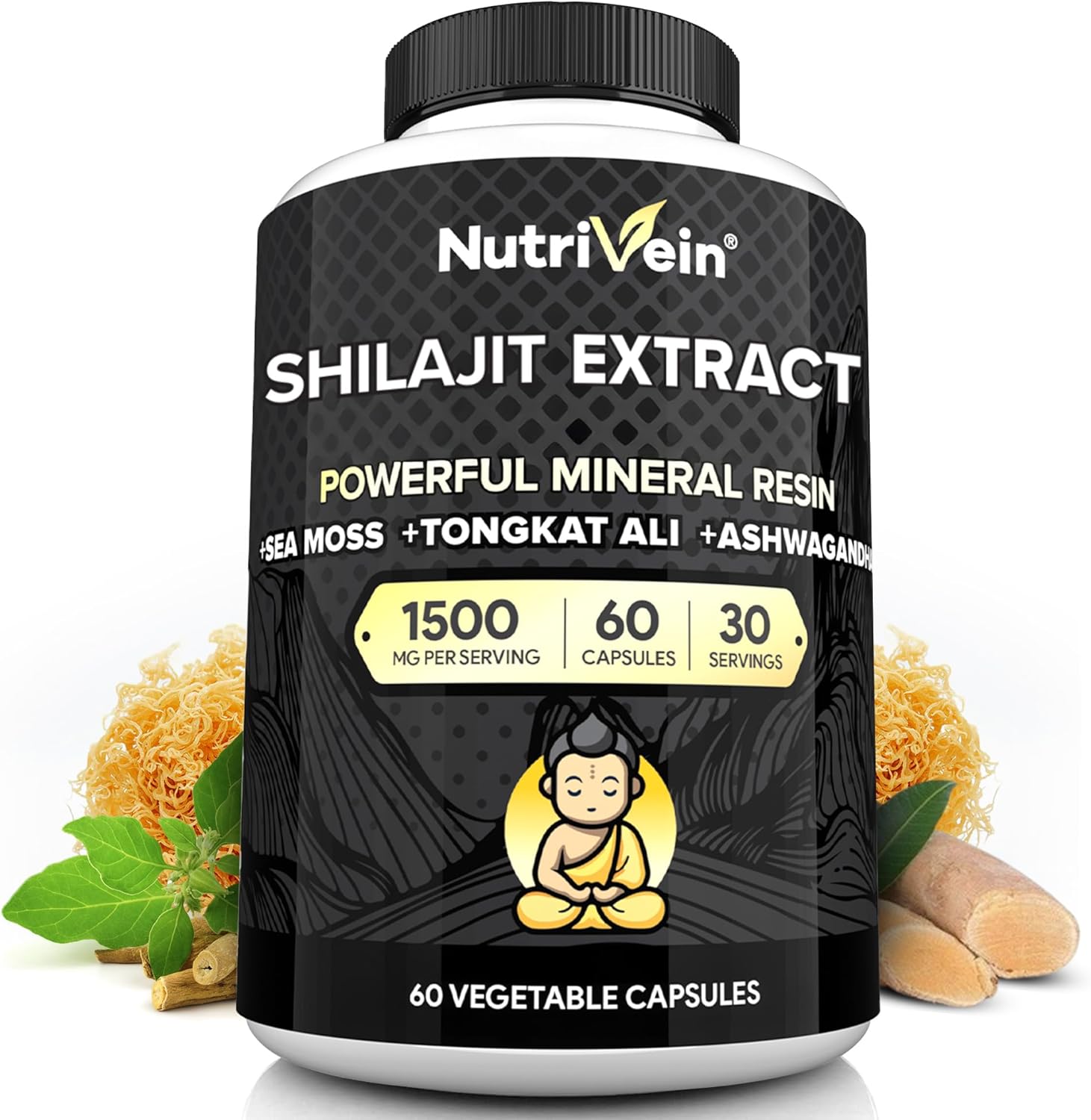 Nutrivein Premium Himalayan Shilajit with Irish Sea Moss Tongkat Ali Ashwagandha 1500 mg - 60 Caps