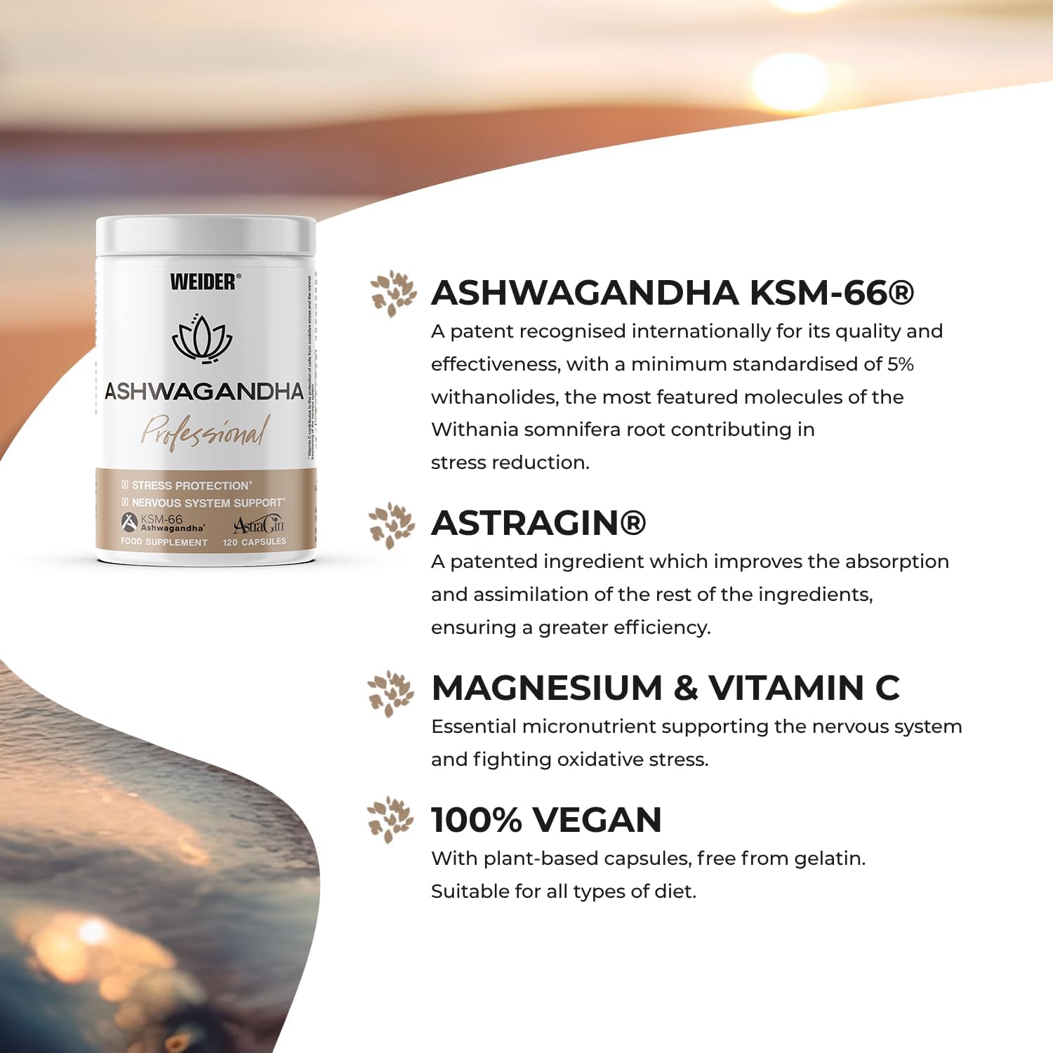 Weider Ashwagandha Professional 120 capsules Ashwaghandha KSM-66 60 servings - Görsel 2