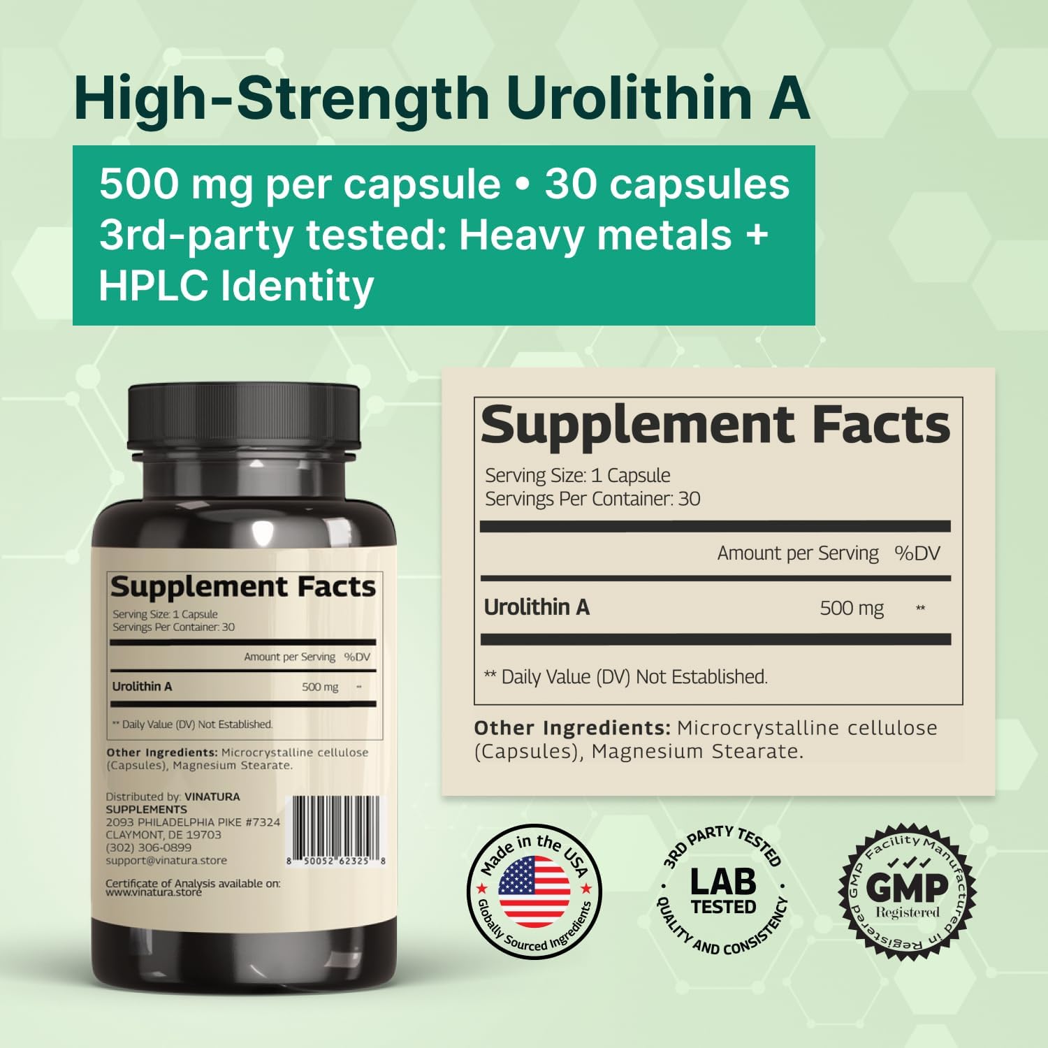 VINATURA Urolithin A 500mg Urolithin A+ Antioxidants Anti-Aging & Mitochondrial Support 30 Caps - Görsel 5