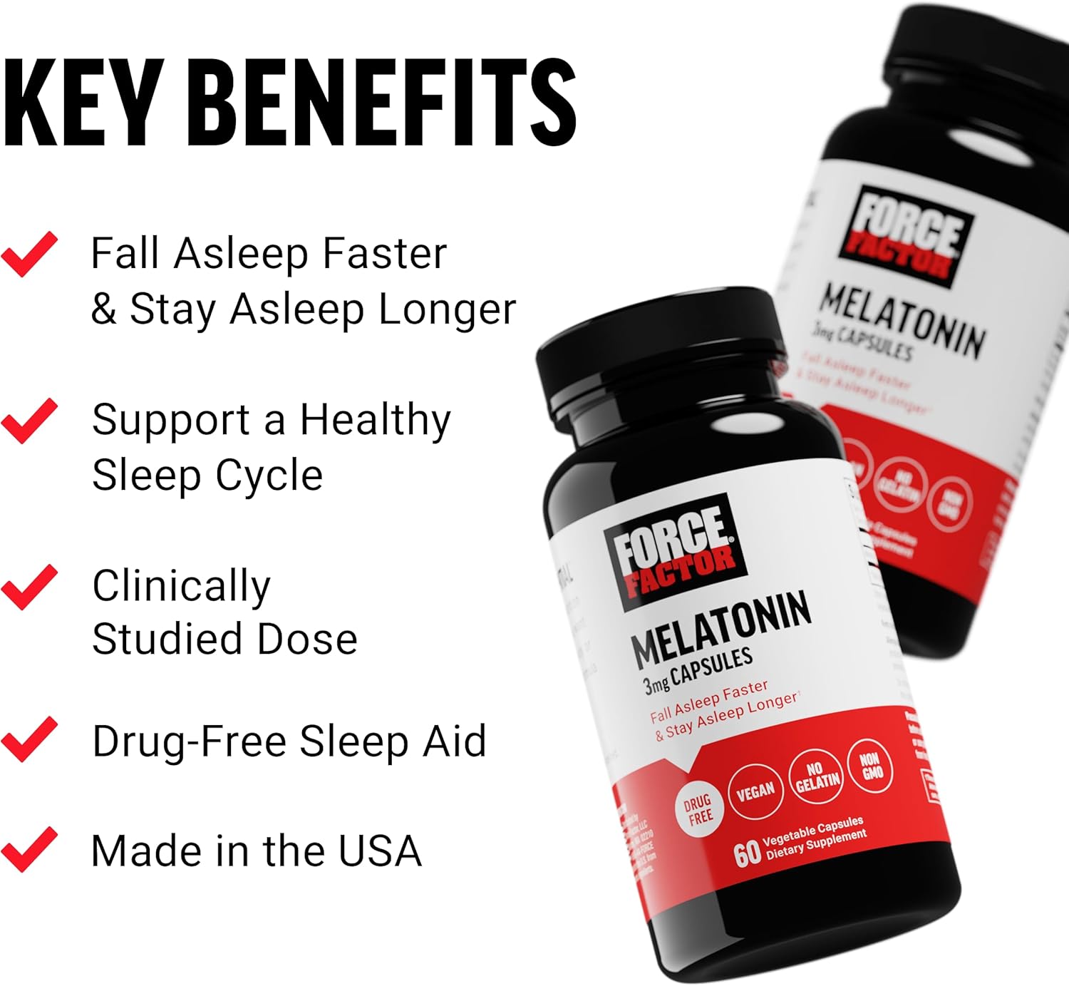 Force Factor Melatonin 3mg, Drug-Free Supplement, Vegan, Non-GMO, 60 Vegetable Caps - Görsel 2