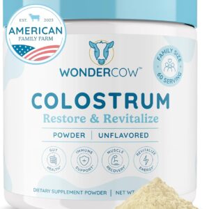 WONDERCOW Colostrum Gut Health Immune Support & Wellness IgG Pure Whole Bovine Colostrum Superfood, Unflavored, 60 Servings