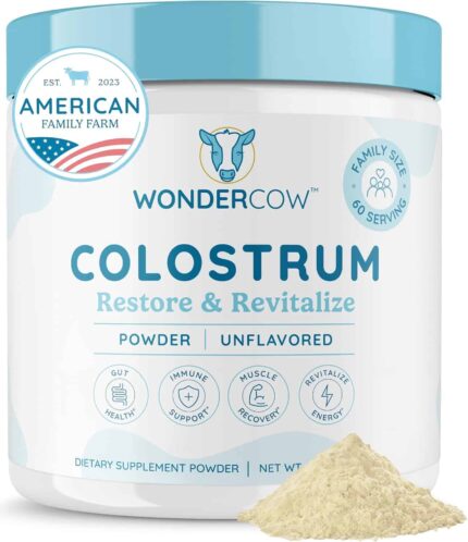 WONDERCOW Colostrum Gut Health Immune Support & Wellness IgG Pure Whole Bovine Colostrum Superfood, Unflavored, 60 Servings
