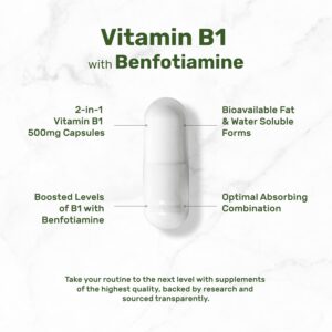 DEAL SUPPLEMENT Vitamin B1 Thiamin 500mg Benfotiamine 2 in 1 Enhanced Formula – Fat & Water Soluble 240 Caps
