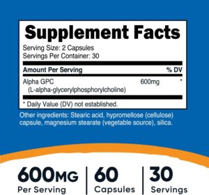 Nutricost Alpha GPC 600mg, 60 Vegetarian Caps - Non-GMO and Gluten Free, 300mg Per Capsule - Görsel 2