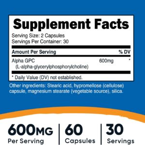 Nutricost Alpha GPC 600mg, 60 Vegetarian Caps – Non-GMO and Gluten Free, 300mg Per Capsule