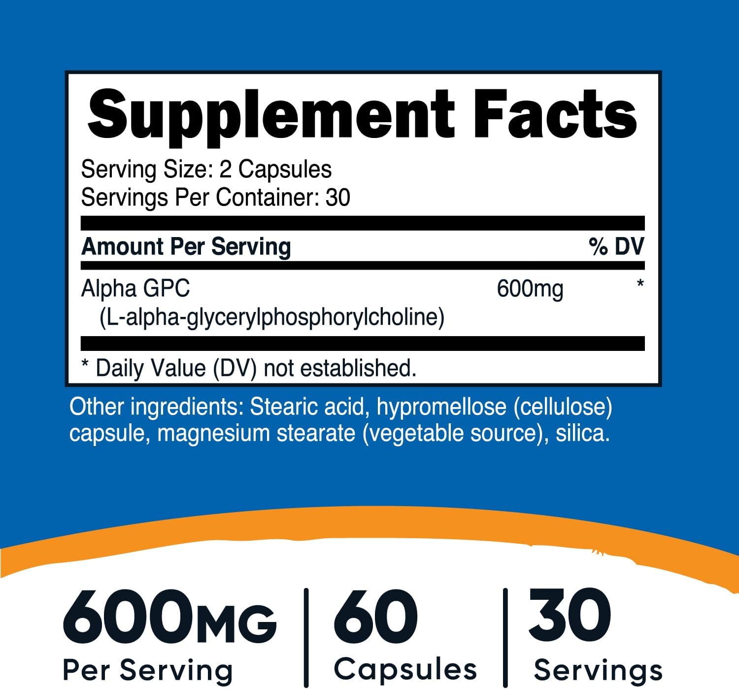 Nutricost Alpha GPC 600mg, 60 Vegetarian Caps - Non-GMO and Gluten Free, 300mg Per Capsule - Görsel 2