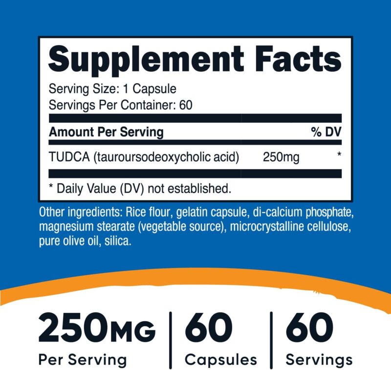 Nutricost Tudca 250mg, 60 Capsules Tauroursodeoxycholic Acid Bile salt - Premium Quality - Görsel 3