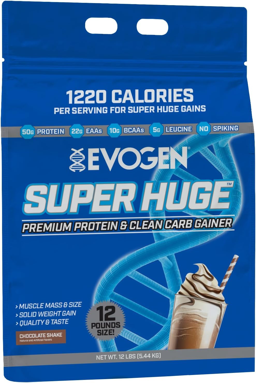 Evogen Super Huge Mass Gainer Protein High Calorie Weight Gainer Carbs & Nutrients Strength 5,4 Kg