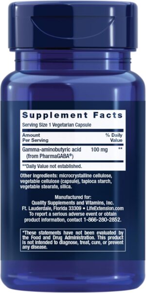 Life Extension GABA Stress Support Mood Support Sleep Relaxation 60 Caps