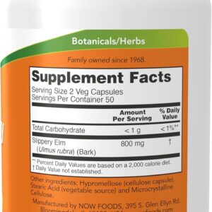 NOW Foods Slippery Elm (Ulmus rubra) 400 mg, 100 Veg Caps