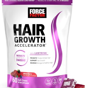 Force Factor Hair Growth Accelerator Hair Skin & Nails Vitamin Biotin Mixed Berry 60 Soft Chews