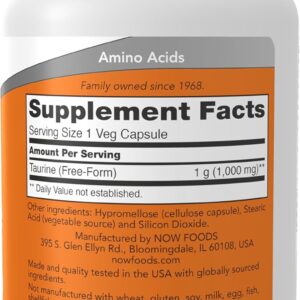 NOW Foods Taurine 1000 mg Double Strength, Nervous System Health 100 Veg Caps