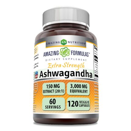 Amazing Formulas Ashwagandha Hint Ginseng Extract Supplement | 3000 Mg Per Serving | 120 Veggie Caps