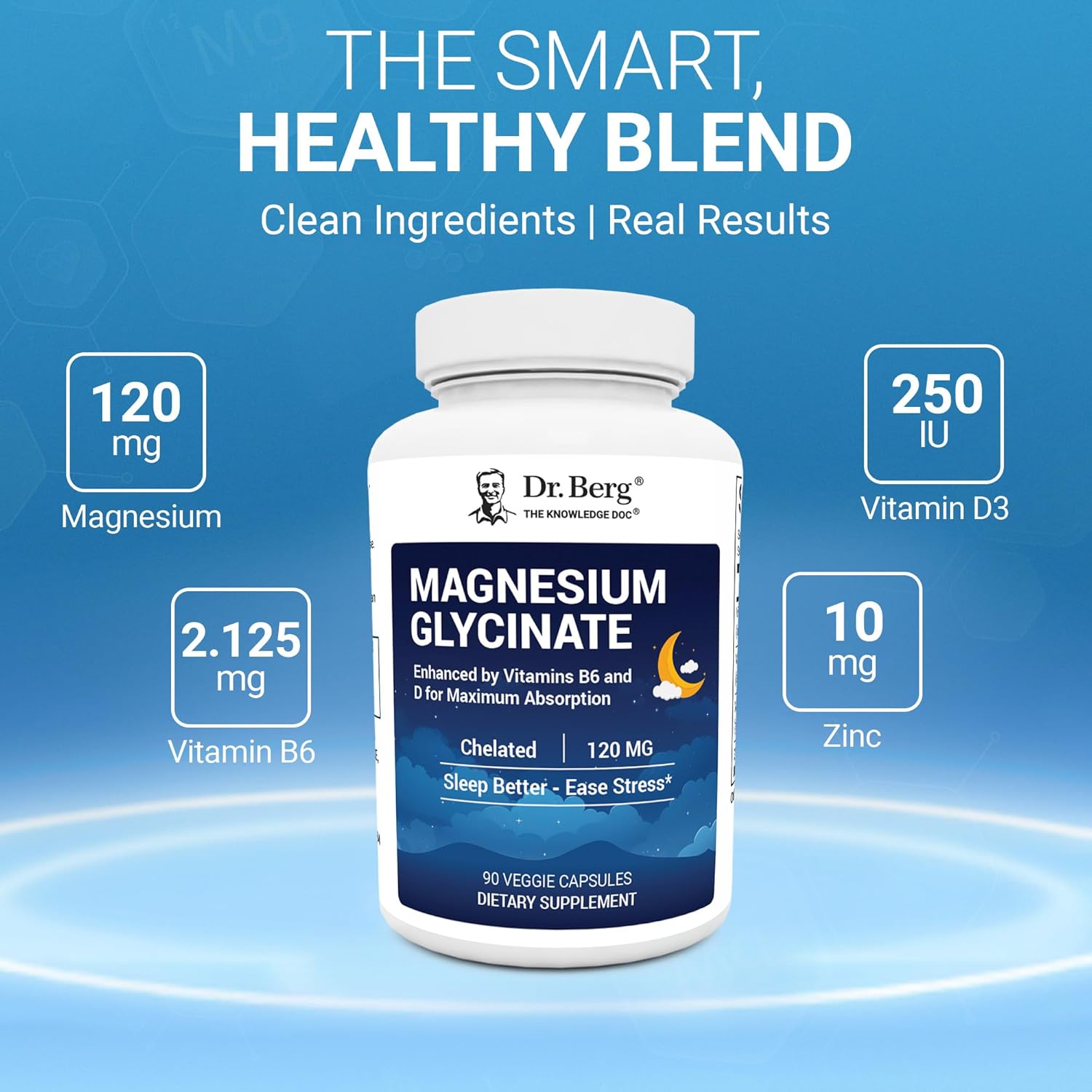 Dr. Berg Maximum Strength 4-in-1 Chelated Magnesium Glycinate D3, B6 & Zinc 90 Caps