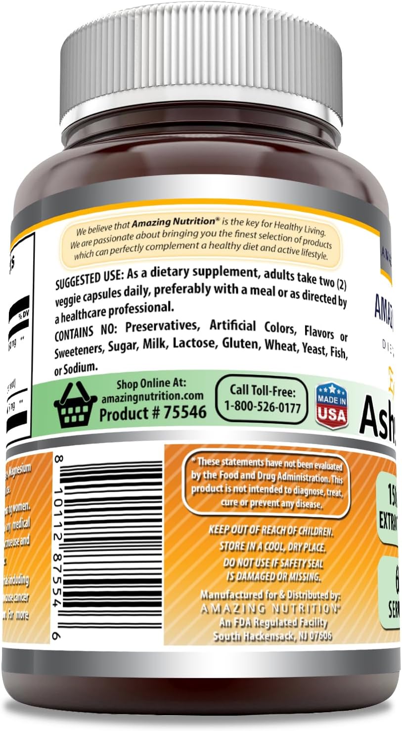 Amazing Formulas Ashwagandha Hint Ginseng Extract Supplement | 3000 Mg Per Serving | 120 Veggie Caps - Görsel 3