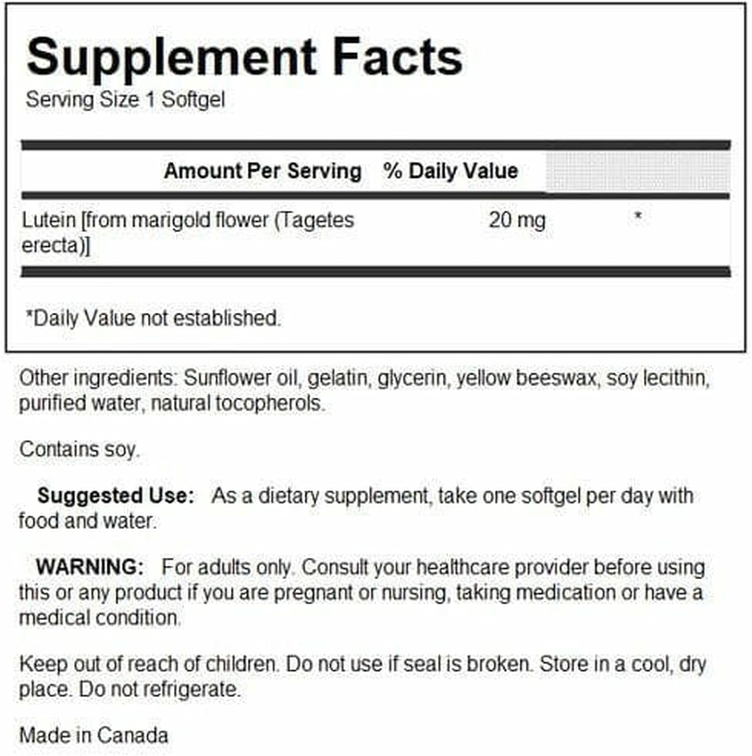 Swanson Lutein Eye and Vision Health 20 mg 60 Softgels