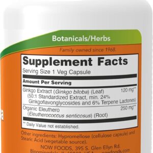 NOW Foods Ginkgo Biloba Supports Brain Health 120 mg Double Strength 50 Veg Caps