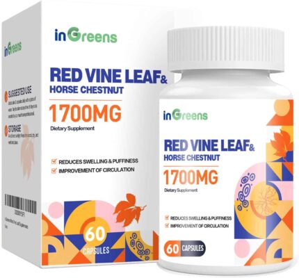 inGreens Red Vine Leaf Extract 1700mg & Horse Chestnut Extract Supports Vein Skin Health 60 Caps