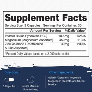Gaspari Nutrition ZMA-Complex: Nighttime Muscle Recovery and Healthy Sleep Support for Men and Women - Zinc Magnesium Vitamin B-6 90 Caps - Görsel 3