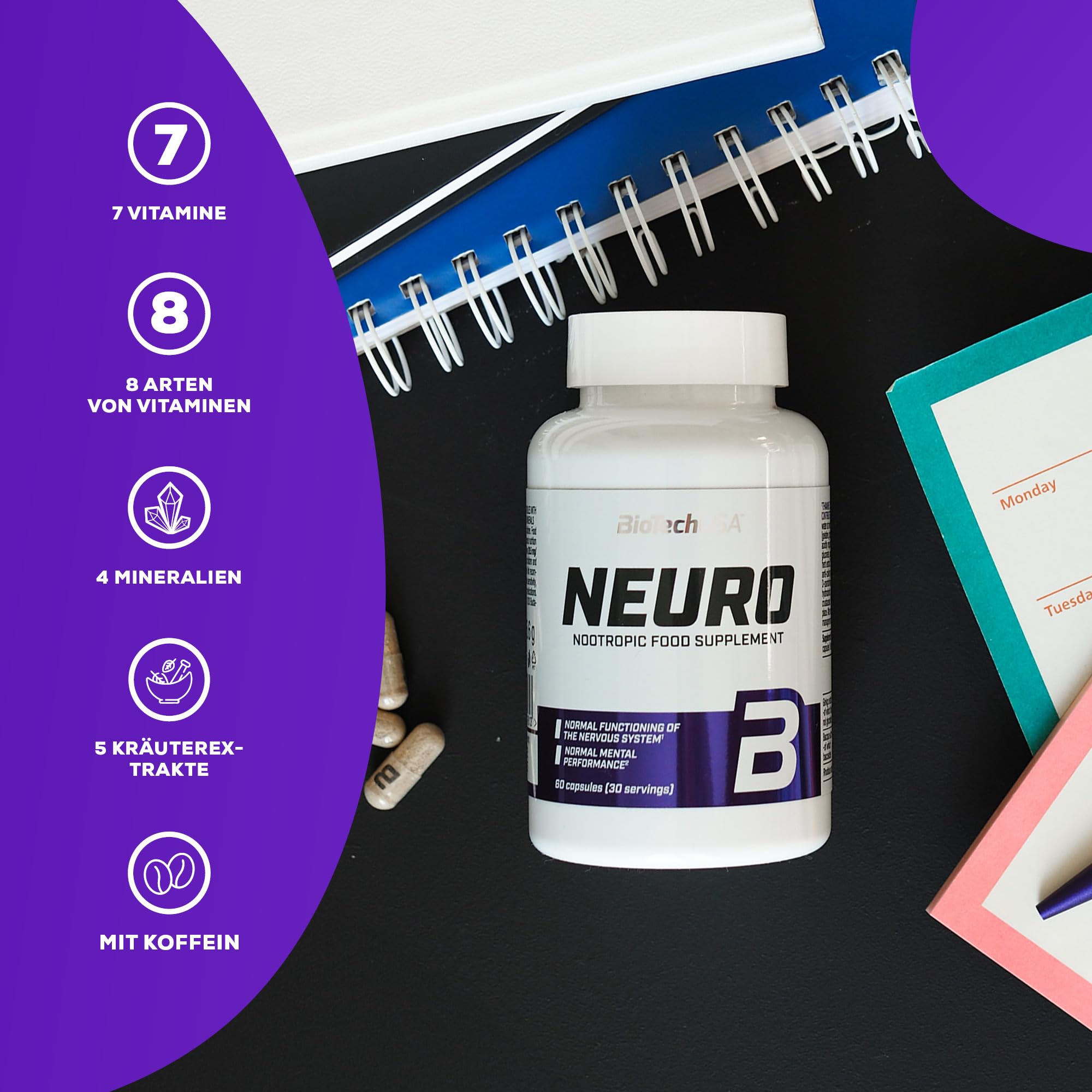 BioTech USA Neuro Vitamin nootropik+nootropics (Bacopa+Ginkgo biloba+Green tea+Niacin) 60 caps - Görsel 4