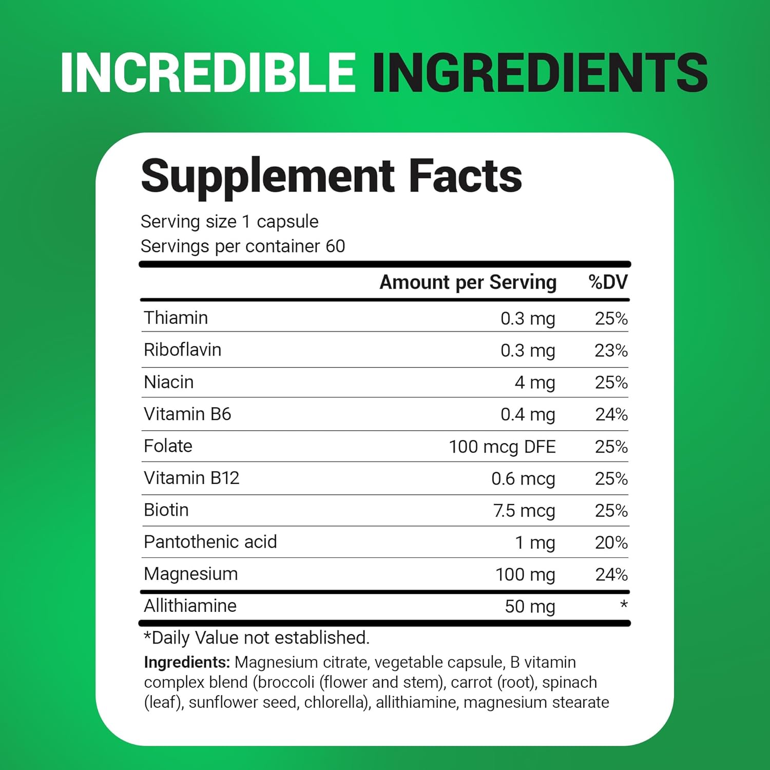 Dr. Berg Natural Vitamin B1 B6 B12 Complex Allithiamine Vitamin B1 Thiamin, Niacin, Folate, Magnesium & More - 60 Caps - Görsel 5