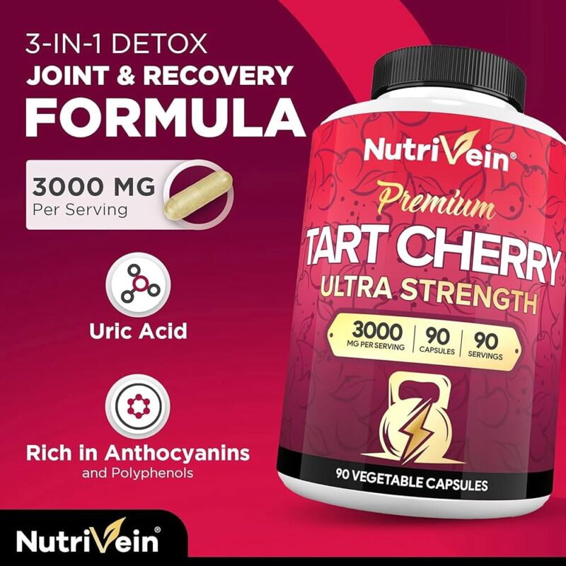 Nutrivein Tart Cherry(Tart kiraz) Recovery, Detox, Rest, & Mobility - 90 Caps