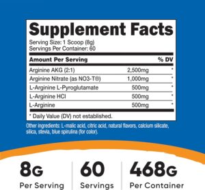 Nutricost L-Arginine AKG Nitric Oxide Complex Hcl 468 Gram 60 servis - Görsel 2
