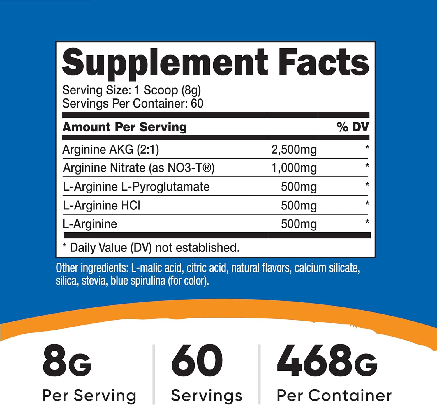 Nutricost L-Arginine AKG Nitric Oxide Complex Hcl 468 Gram 60 servis - Görsel 2