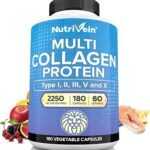 Nutrivein Premium Multi Collagen 2250 mg - 180 Women and Men -Aging,Joints,Hair,Skin,Bones,Nails
