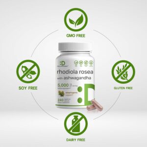 Deal Supplement Rhodiola Rosea with Ashwagandha 5,000mg Per Serving, 240 Veggie Capsules