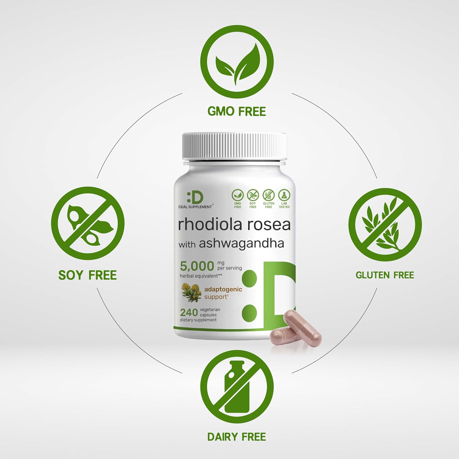 Deal Supplement Rhodiola Rosea with Ashwagandha 5,000mg Per Serving, 240 Veggie Capsules - Görsel 2