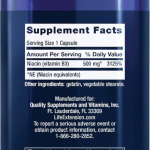 Life Extension Vitamin B3 Niacin 500 mg – 100 Capsules