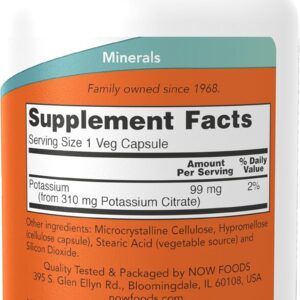 NOW Potassium(Potasyum) Citrate Electrolyte Balance and Normal pH Essential Mineral 180 veg Caps