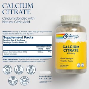 Solaray Calcium Citrate 1000mg - Chelated Calcium Supplement - Vegan - 30 Servings, 120 VegCaps - Görsel 2