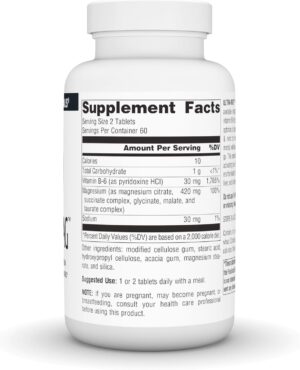 Source Naturals Ultra-Mag+B6 (Magnesium Citrate+Glycinate+Malate+Taurate Complex) 120 Tablets