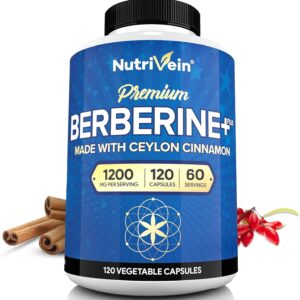 Nutrivein Premium Berberine HCL 1200 mg Ceylon Cinnamon Defenses, Digestion, & Metabolism - 120 Caps