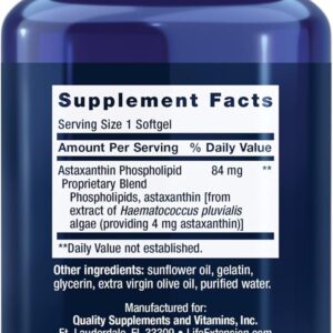Life Extension Astaxanthin with Phospholipids Antioxidant Support Eye Health 4 Mg 30 Caps