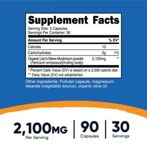 Nutricost Lion’s Mane Mushroom Aslan yelesi mantarı 2100 mg 90 Caps