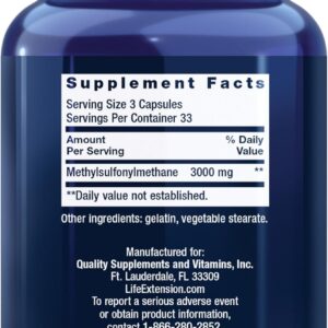 Life Extension MSM 1000 mg methylsulfonylmethane Joints antioxidant Support 100 Caps