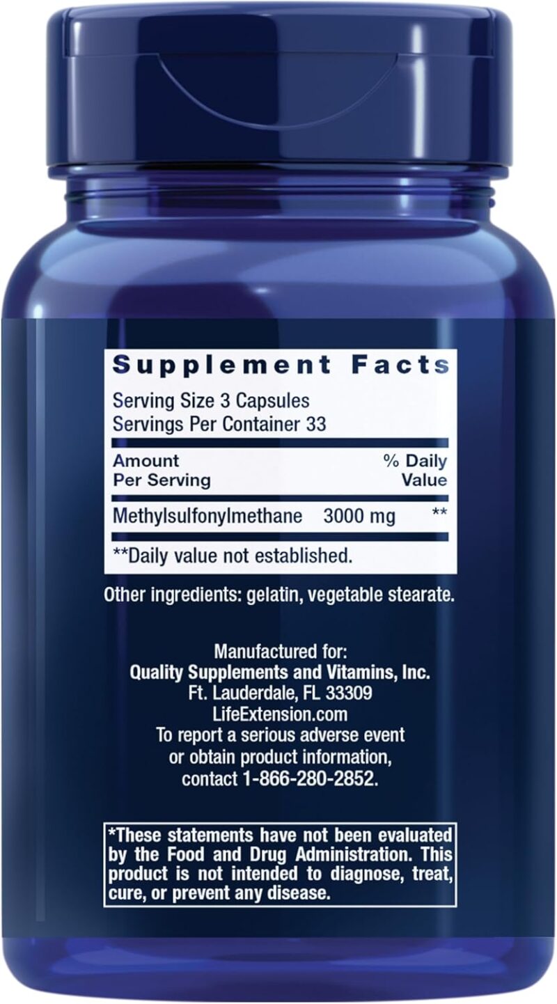 Life Extension MSM 1000 mg methylsulfonylmethane Joints antioxidant Support 100 Caps - Görsel 2