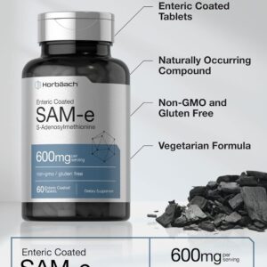 Horbaach SAM-e 600mg | 60 Tablets | S-Adenosyl Methionine | Vegetarian, Non-GMO, Gluten Free