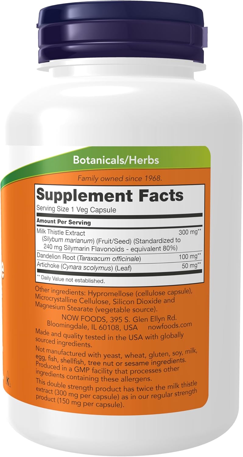 NOW Foods Silymarin Milk Thistle Extract 300 mg with Artichoke and Dandelion, Double Strength, Supports Liver Function 200 Veg Caps - Görsel 2